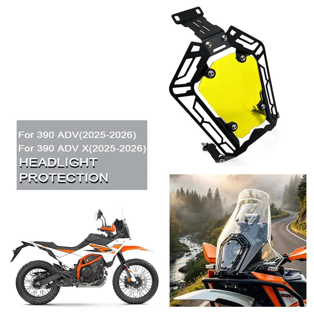 

For 390ADV 2025-2026 Motorcycle Headlight Protection Lens Clear/Yellow Headlamp Guard Cover 390 Adventure X 390 ADV/X