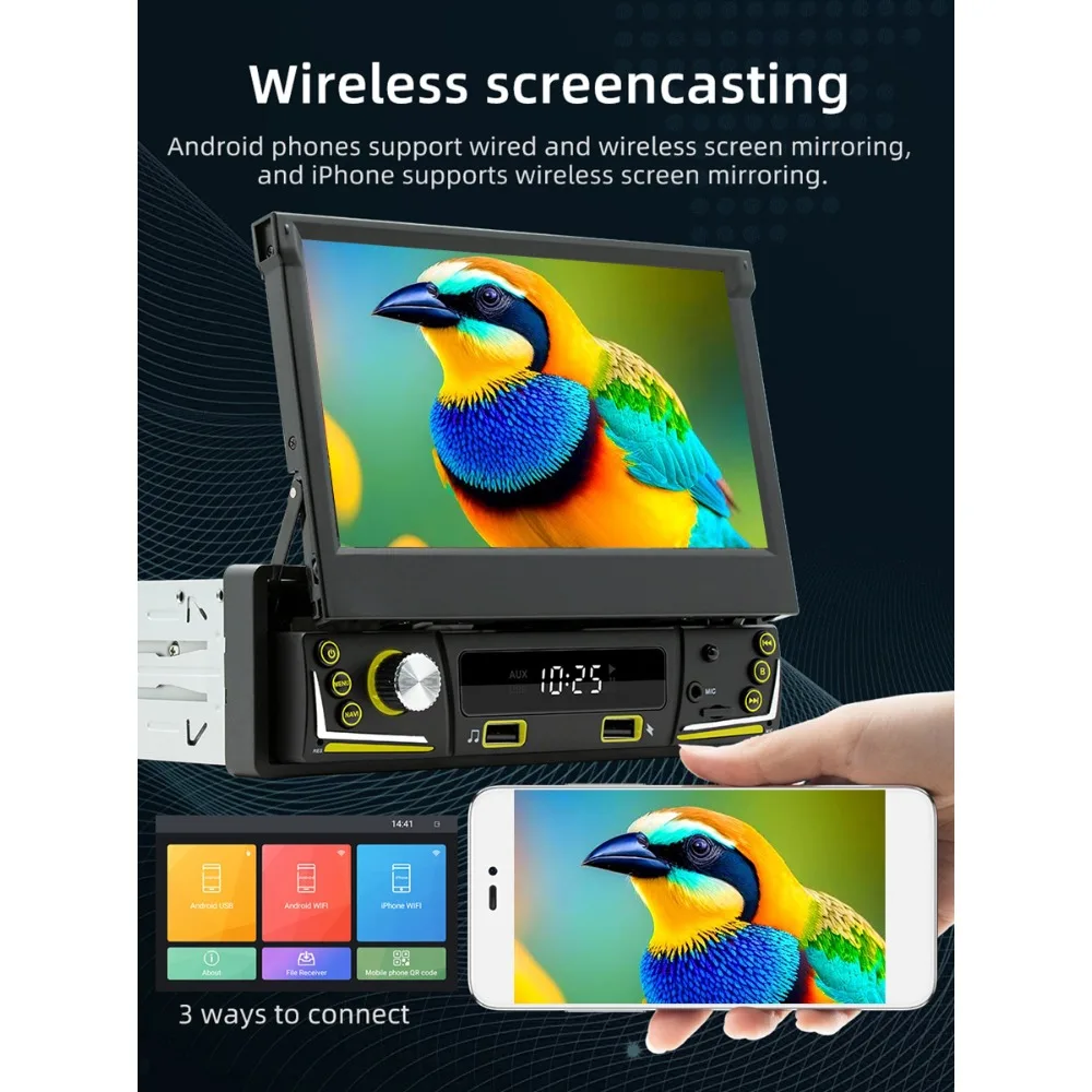 مشغل أندرويد 12 2 + 64 جيجابايت شاشة 7 بوصة قابلة للسحب بلوتوث 5.1 RDS ستيريو للسيارة وصلة مرآة مناسبة لراديو السيارة Carplay Wifi GPS #4