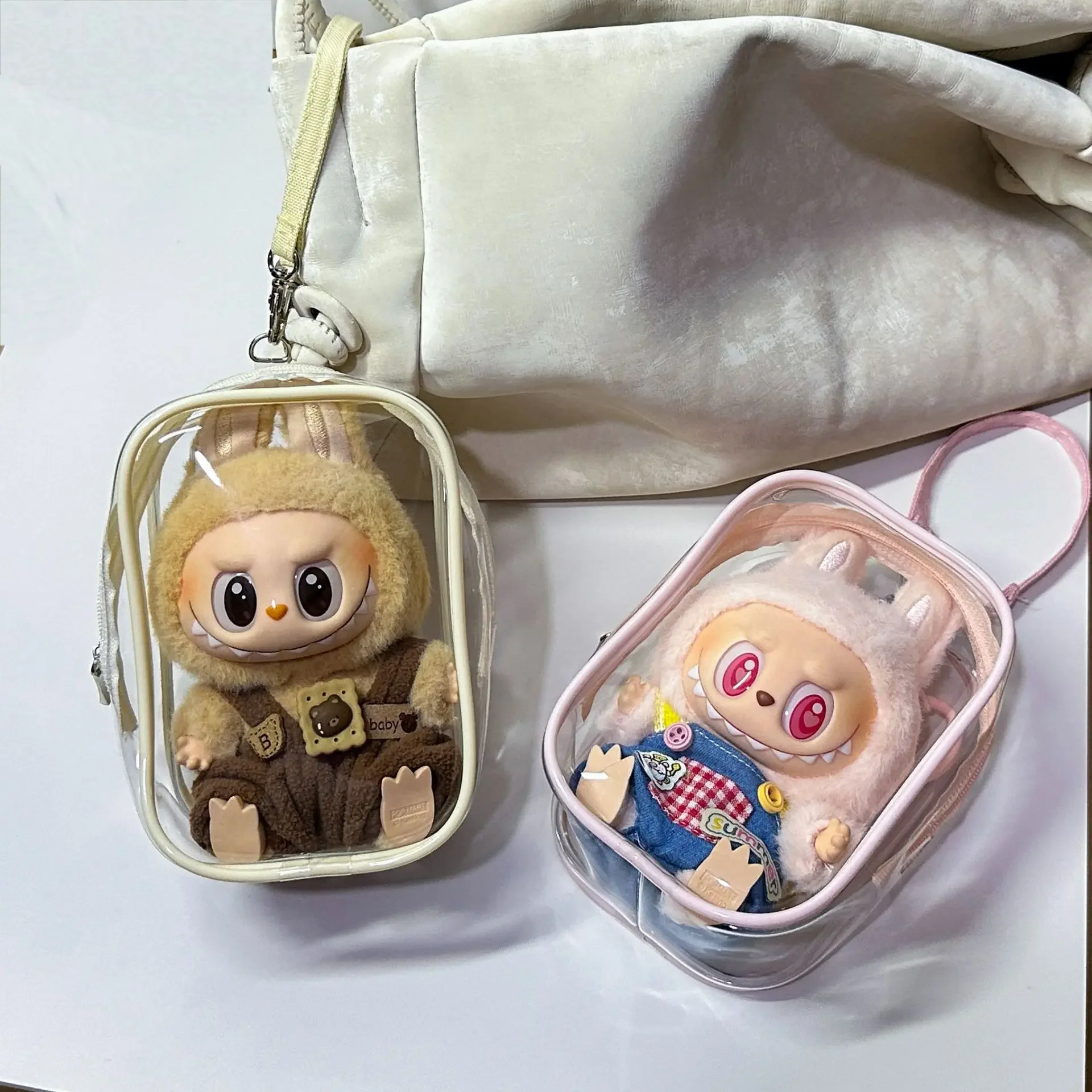 

1 шт., хит продаж, сумка для куклы, виниловая сидячая вечеринка, хлопковая кукла, водонепроницаемая сумка для хранения из ПВХ, сумка для хранения пыли, Labubu, прогулочная кукла