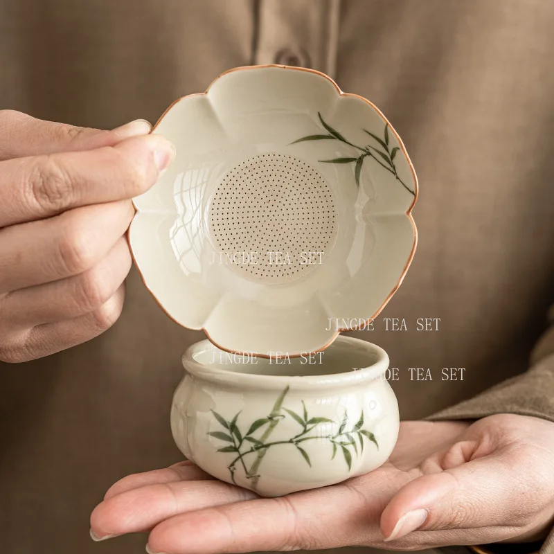 

Ceramic hand-painted bamboo Chinese tea brewer yellow Zen tea set accessories tea art filter screen