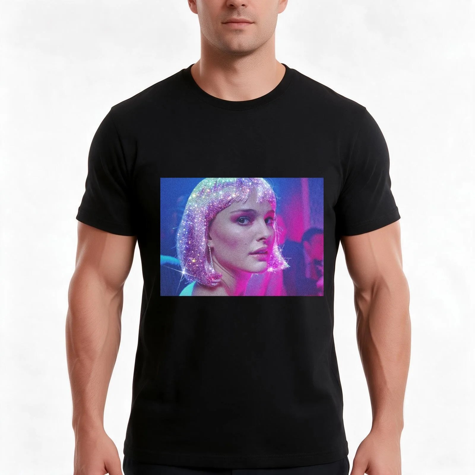 Natalie Portman Glitter T-Shirt, Summer Casual Cotton Tee, Oversized Streetwear Tops, Vintage Graphic Print, Unisex Men Women