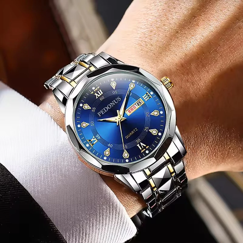 Reloj de moda para hombre, luz nocturna, resistente al agua, calendario Dual, reloj de cuarzo, reloj ligero de lujo, relojes de regalo para hombre