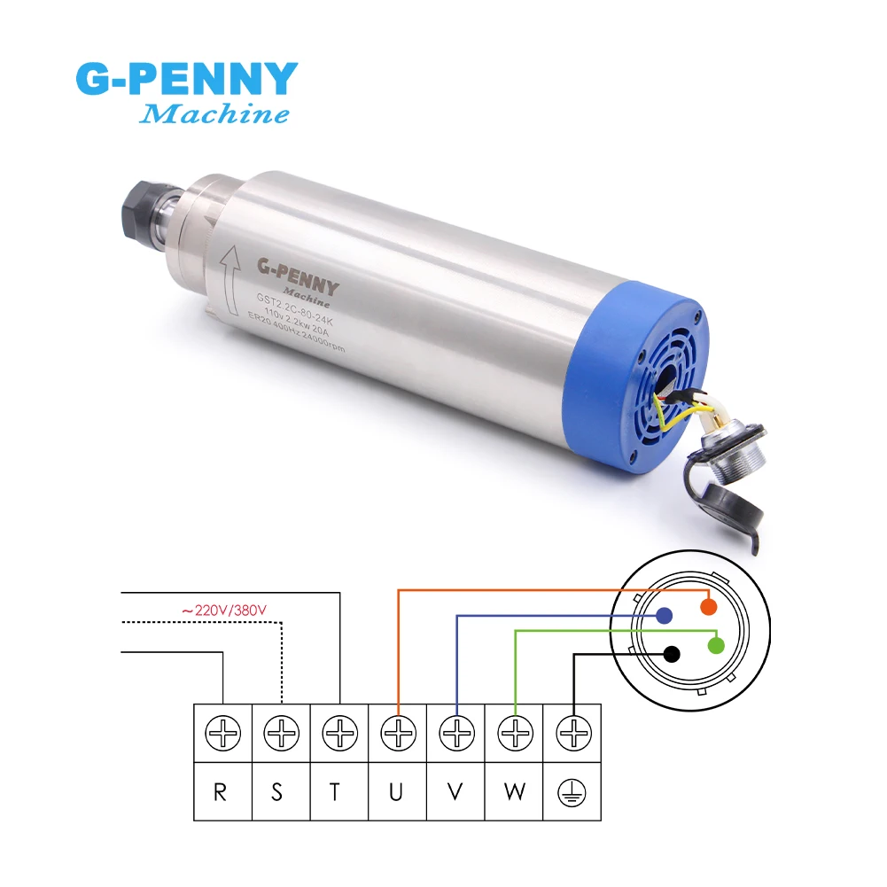 G-PENNY maszyna frezowanie CNC silnik wrzeciona 2.2 kw ER20 220v chłodzony powietrzem silnik wrzeciona 2.2kw 80mm chłodzony powietrzem 80x224mm 4