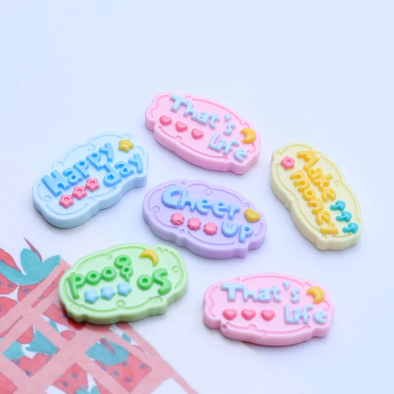 

10Pcs Resin Lovely Lucky Words Flatback Cabochon Scrapbook Kawaii DIY Embellishments Accessories Greeting Blessing DIY Charms