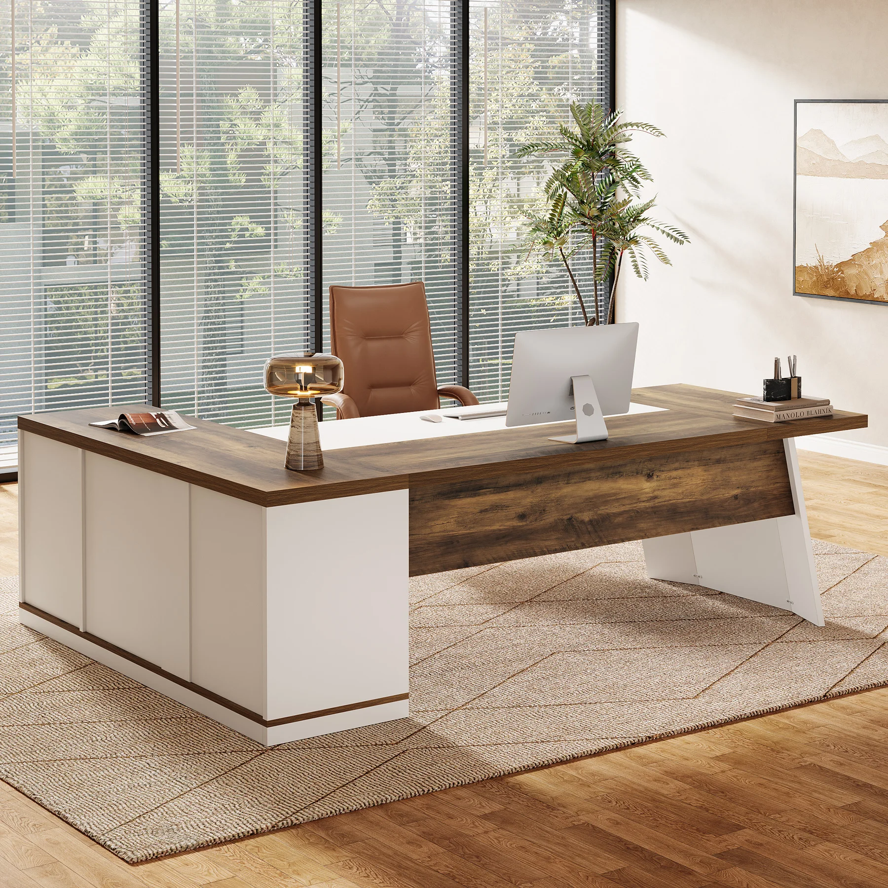 vn-78.7 L-Shaped Modular Engineered Wood Office with Modern Design Eco-Friendly & Durable Construction for Home Office Use#