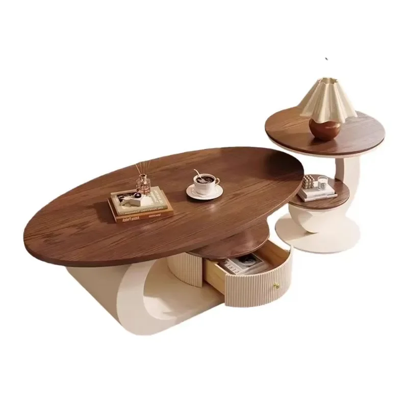 Walnut Coffee Table French Antique Style Sintered Stone Top Luxury Small Living Room Furniture Designer Home Decor
