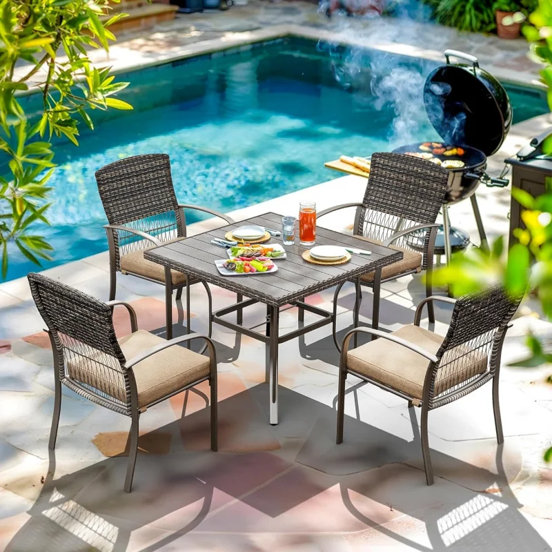 

Pamapic 5-Piece Patio Dining Set, Weather Resistant PE Rattan Table & Chairs, Comfortable Cushions, Easy Maintenance, Beige