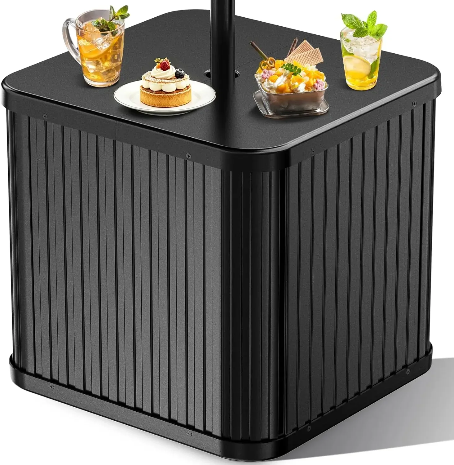 Umbrella Side Table with Umbrella Hole, 2-in-1 Outdoor Side Table & Umbrella Stand with Fillable Base, Heavy Duty Poolside Table