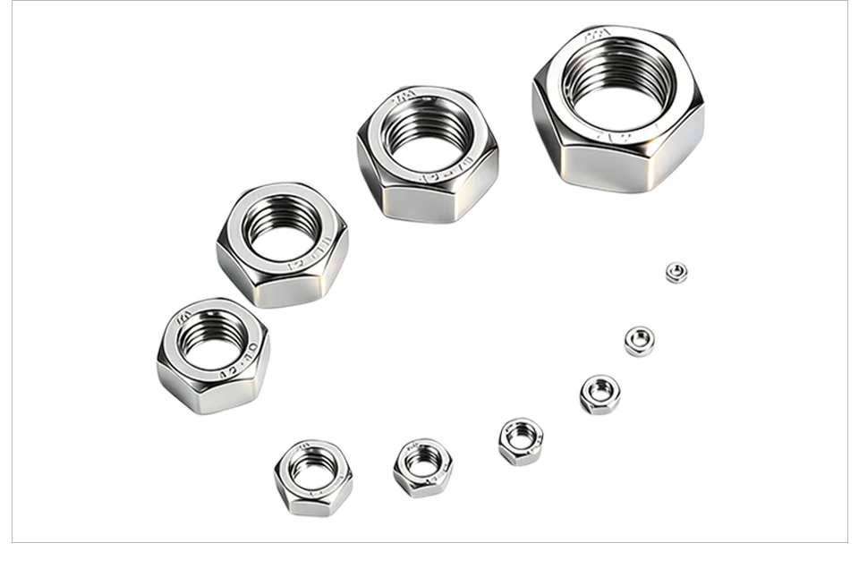 304 Edelstahl Sechskantmuttern A2-70 DIN934 Metrisches Gewinde Sechskantmutter Befestigungselement M1.2-M33 M3 M4 M5 M6 M8 M10 M12 M16 M20 – Detail 7