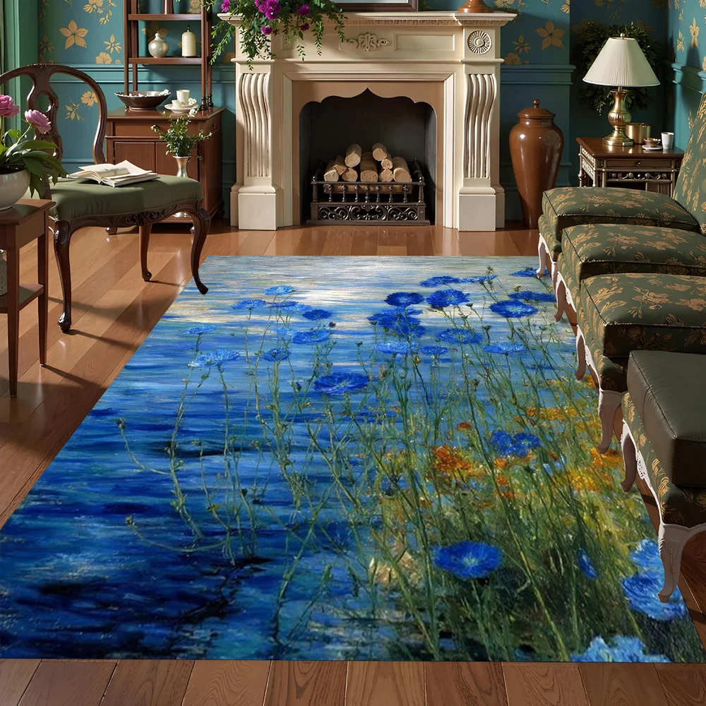 Soft Non-slip Carpets Elegant Oil Painting Style Rug Living Room Bedroom Carpet Home Decor Kids Play Mat Easy To Clean Floor Mat