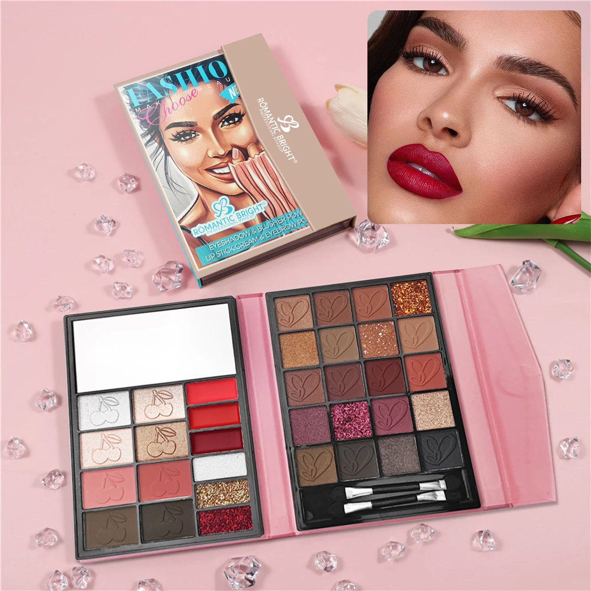 35-Farben-Make-up-Paletten-Set – 20 Lidschatten, 4 Textmarker, 3 Lipgloss und mehr |   Matt/schimmernd |   Spiegel & Bürste |   Tragbares Gi