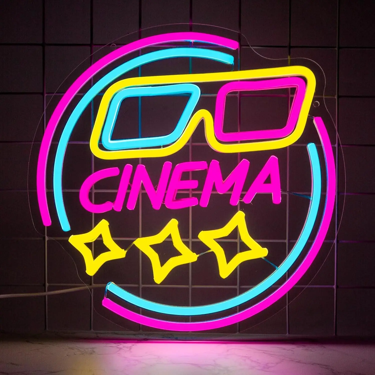 Cinema LED Neon Sign 3D Glasses Movie Theater Wall Art Home Theater Decoration USB Powered Film Lover Gift