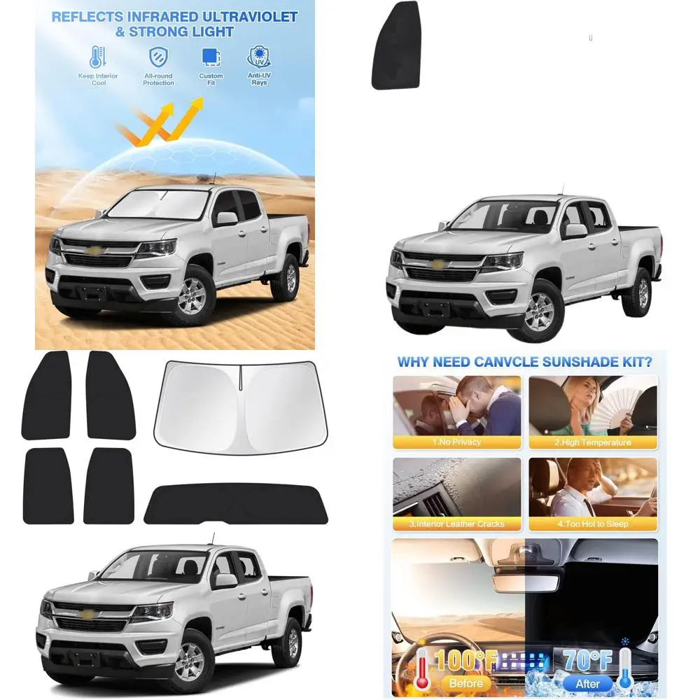 

Black 6-Piece Sun Shade Set for 2015-2022 Chevy Colorado 4-Door, Rear & Side Windows, UV Protection, Privacy, Cooling