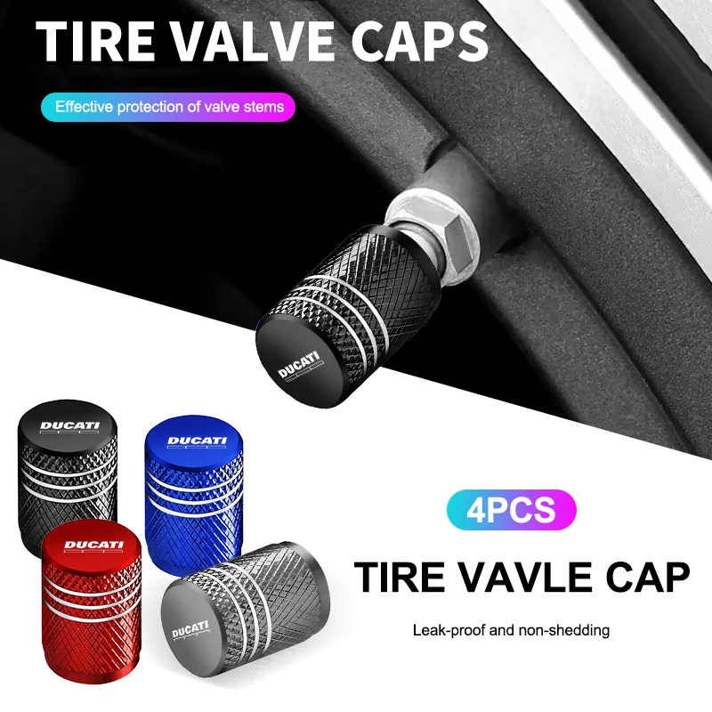 

4pcs Car Tire Laser Stripe Valve Cap Tyre Stem Protector Cover for Ducati Monster Panigale Diavel Superleggera V4 V2 Scrambler