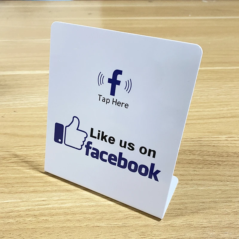 Like us on facebook NFC Tap Table Display Stand NFC216  Chip 13.56Mhz NFC Scan Code Restaurant Google Review Display Card