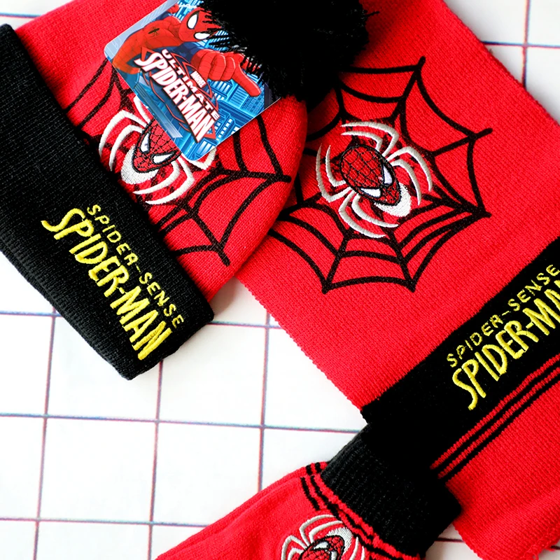 Nuevo Otoño Invierno niños sombrero araña rojo negro bufanda de dibujos animados sombrero guante cálido sombrero de punto niño niña gorra niño sombrero de Navidad