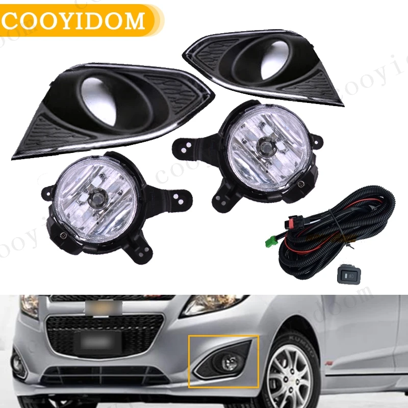 Front bumper fog lamp For Chevy Chevrolet Spark 2011 2012  foglights cover DRL With switch&wire trim grille 95214449 95214450