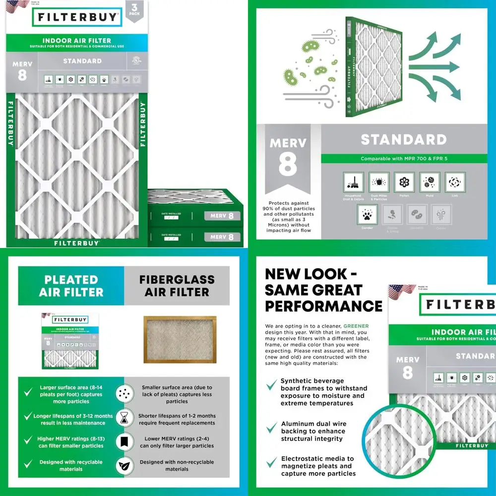

Electrostatic Pleated Air Filters MERV 8 20x36x2 for HVAC AC Furnace Dust Defense Replacement 3-Pack