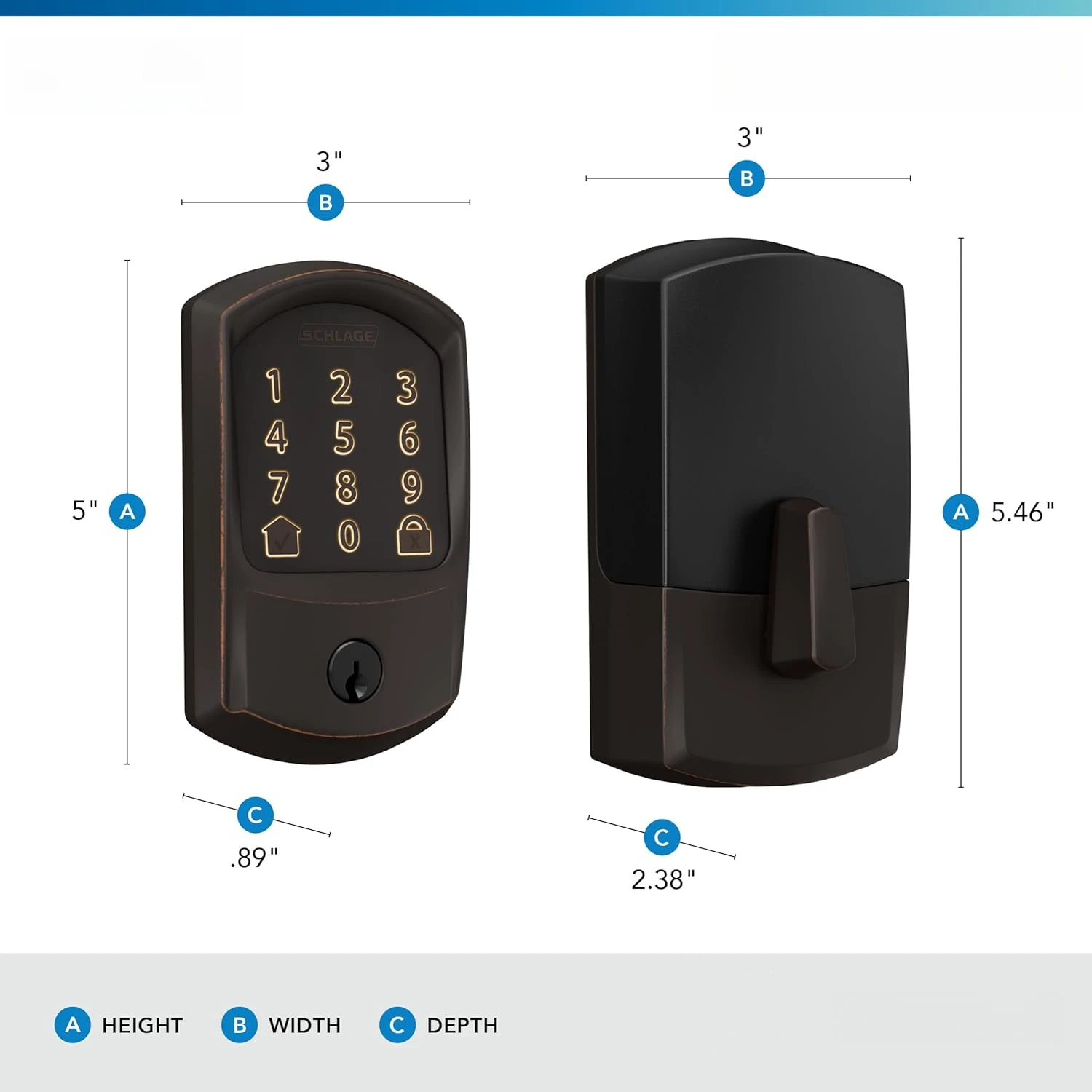 Keyless Entry Touchscreen Door Lock with Greenwich Trim, Aged Bronze