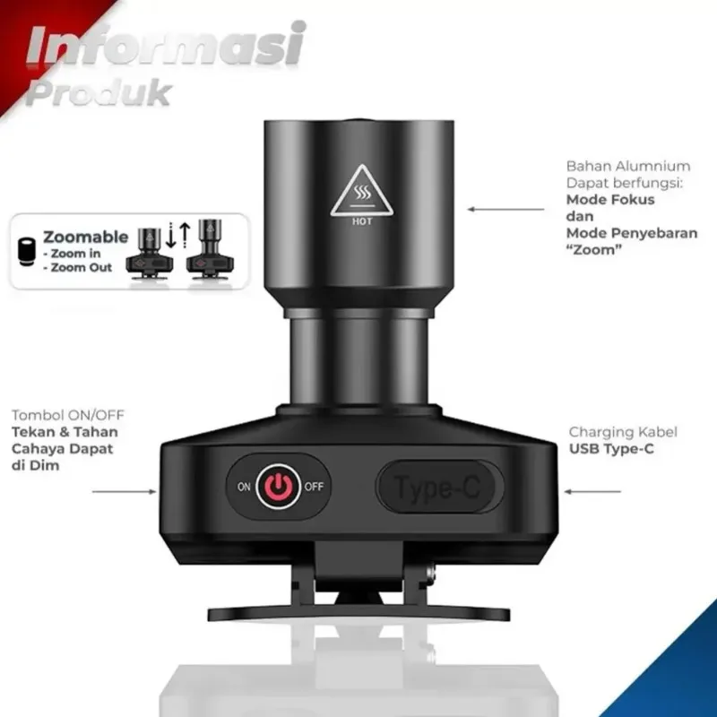 Strong Light Led Headlight 3 Modes Super Bright Zoom Flashlight USB Rechargeable Long Life Outdoor Fishing work Light Lantern