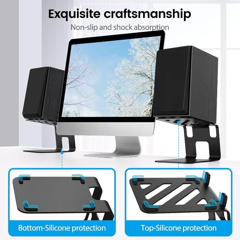 AT69 - حامل مكبر صوت لسطح المكتب - حامل دعم معدني مقاوم للصدمات لمعدات الصوت، تصميم قابل للتعديل يناسب معظم الموديلات #5