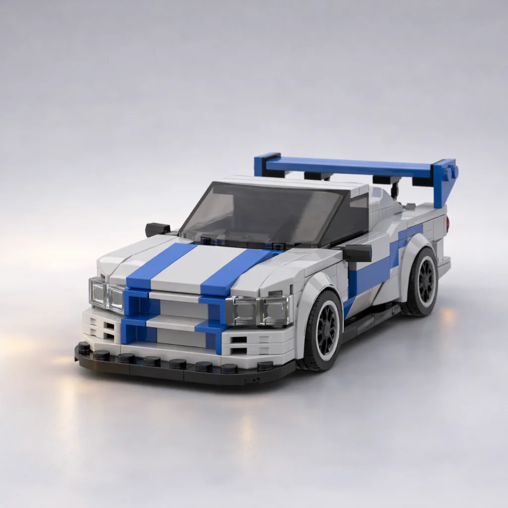 MOC R34 V2 Style Racing Car 8 Stud Wide Small Bricks Building Blocks Model DIY Assembly Toy Vehicle Gift Wholesale