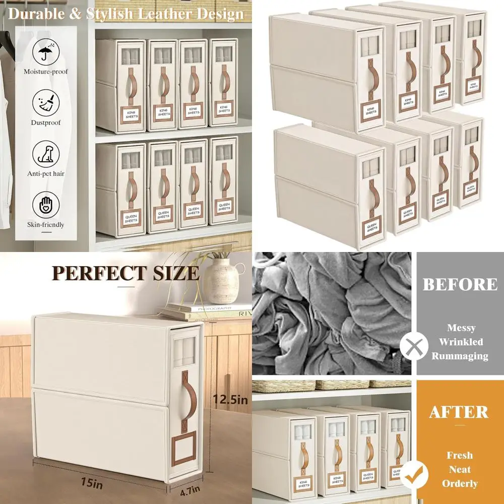 

Органайзер для постельного белья King Size с ручкой, коробка для хранения белья, 3,7 галлона, бежевый, для пододеяльников