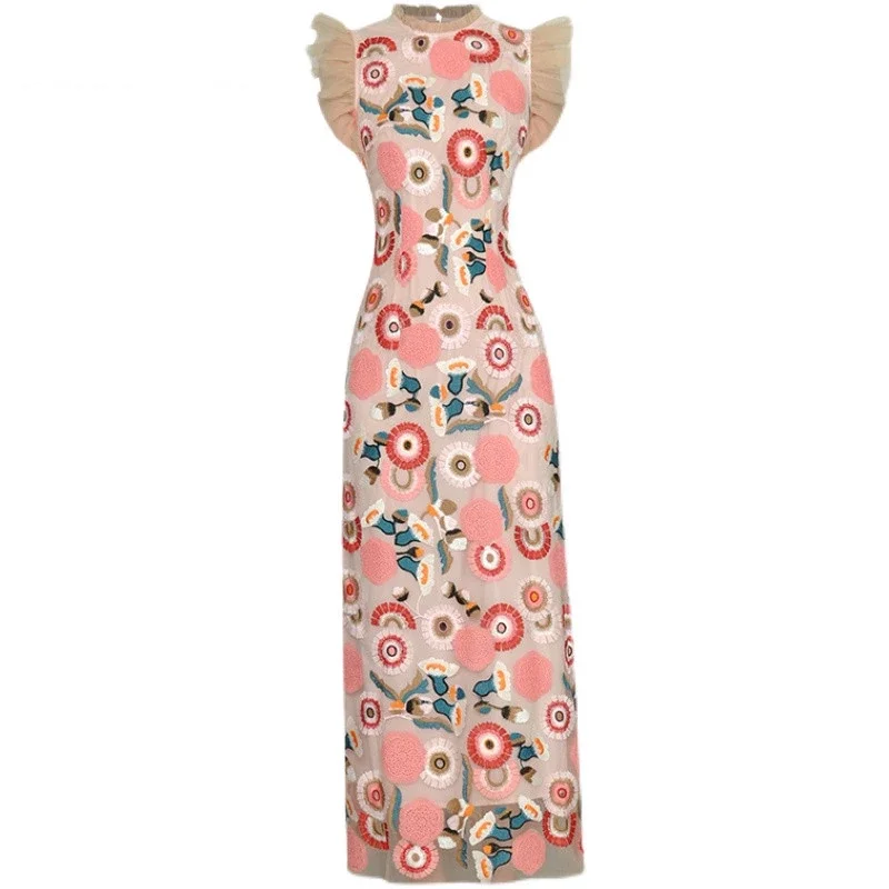 

2023 New Fashion Designer Round Neck Sleeveless Printing Elegant Colours Ankle-Length Summer Dresses for Women