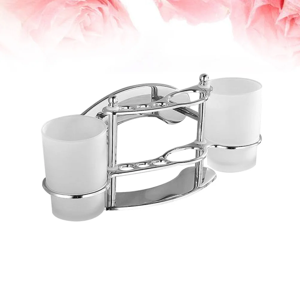 

Stainless Steel Bathroom Toothbrush Holder Wall Mount Double Cup Storage Gargle Tumbler Rack Corrosion Resistant Minimalist Sink