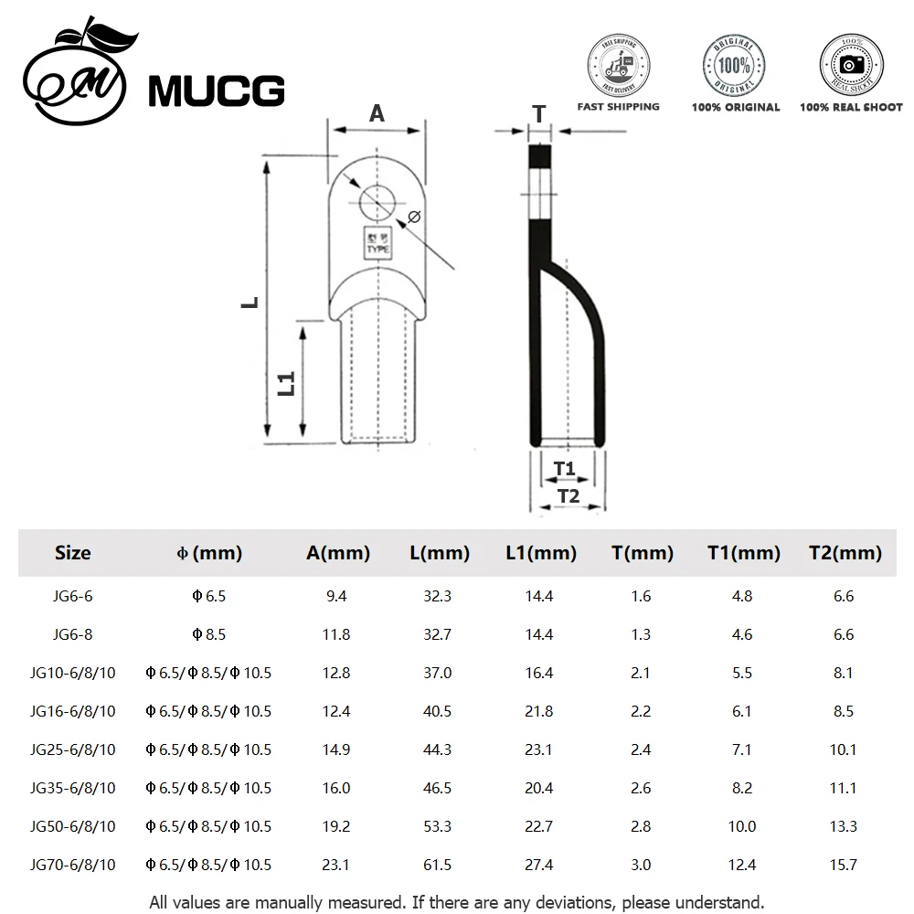 JG Terminal Lug Pure Copper Tin Plating Material M6 M8 M10 M12 Terminal Hole Circular Crimping Terminal Binding Post Connector