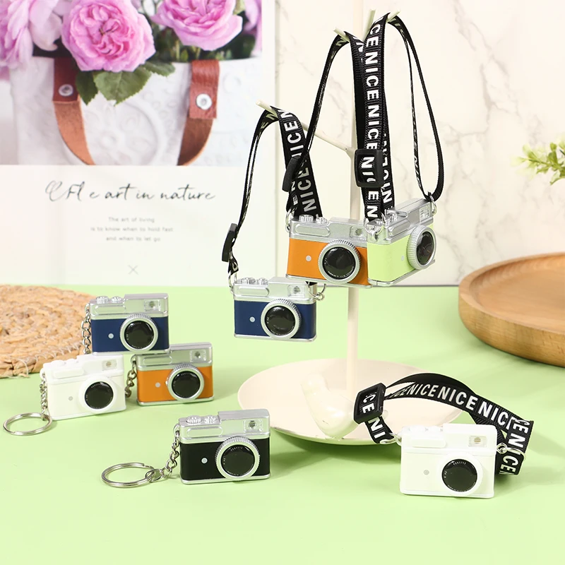 Dollhouse Mini Camera Keychain, SLR modelo W obturador, Pingente de bolsa de câmera flash, colar, boneca de vestir brinquedo, 1pc