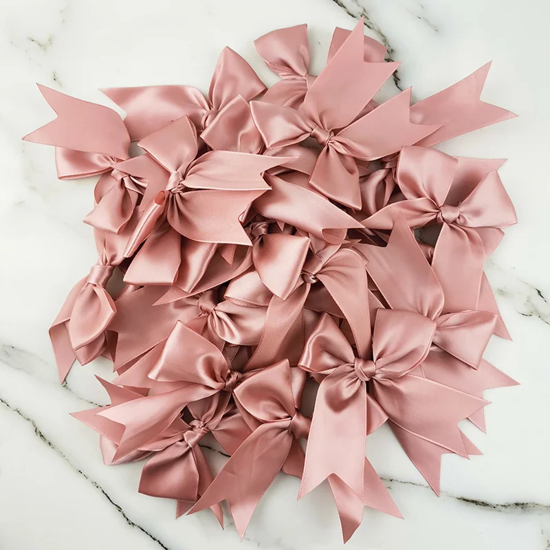 (30 Pcs/pack) 12*7cm Fresh Pink Ribbon Bows Big Size Satin Ribbon Bow Flower Craft Decoration Handwork DIY Party