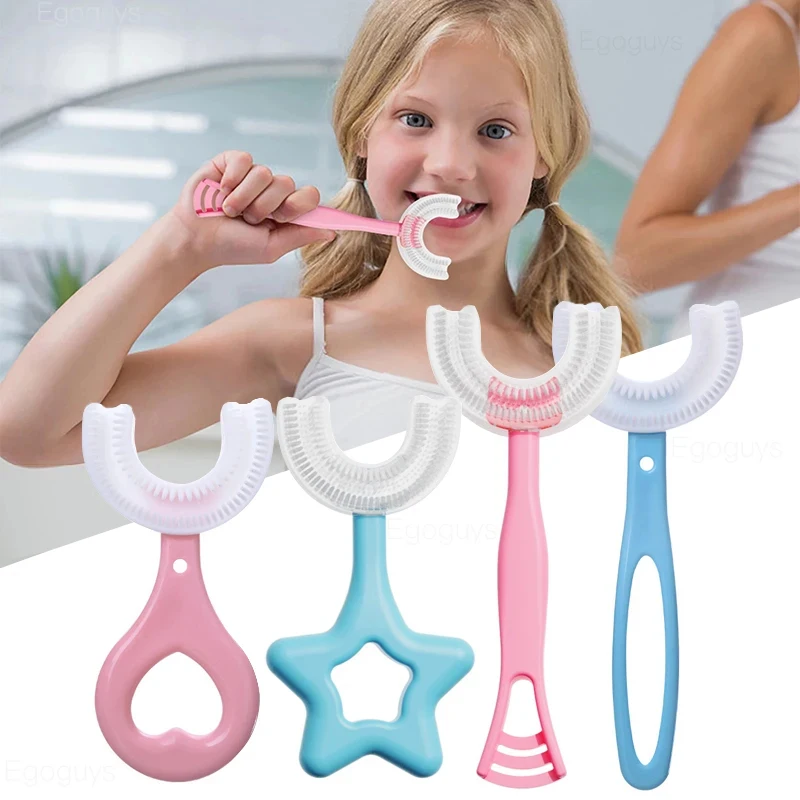 Cepillo de Dientes en Forma de U para Niños, Limpieza Bucal de 360 Grados, Cepillo Dental Infantil con Cerdas Suaves de Silicona Nano, Mordedor de Dedo para Bebés