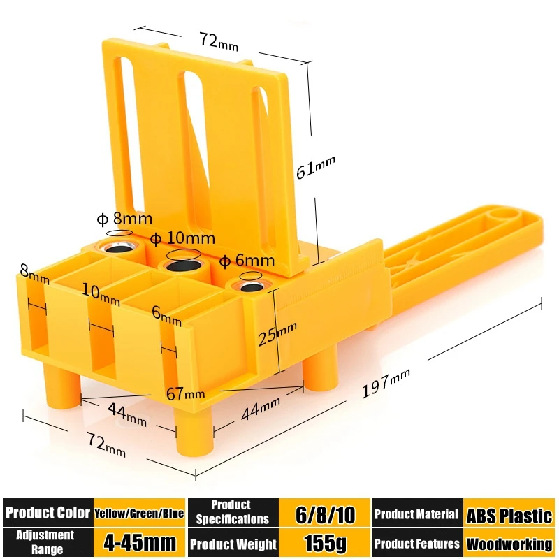 Localizzatore di punzoni per la lavorazione del legno Strumenti per carpentiere Utensili manuali 6/8 / 10mm Punta da trapano Perforatrice per tasselli trasversali Accessori per maschere per trapano