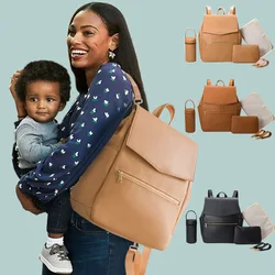 PU Leather Diaper Bag Backpack Large Capacity Baby Diaper Bag Waterproof Maternity Bag For Stroller With with Diaper Pad