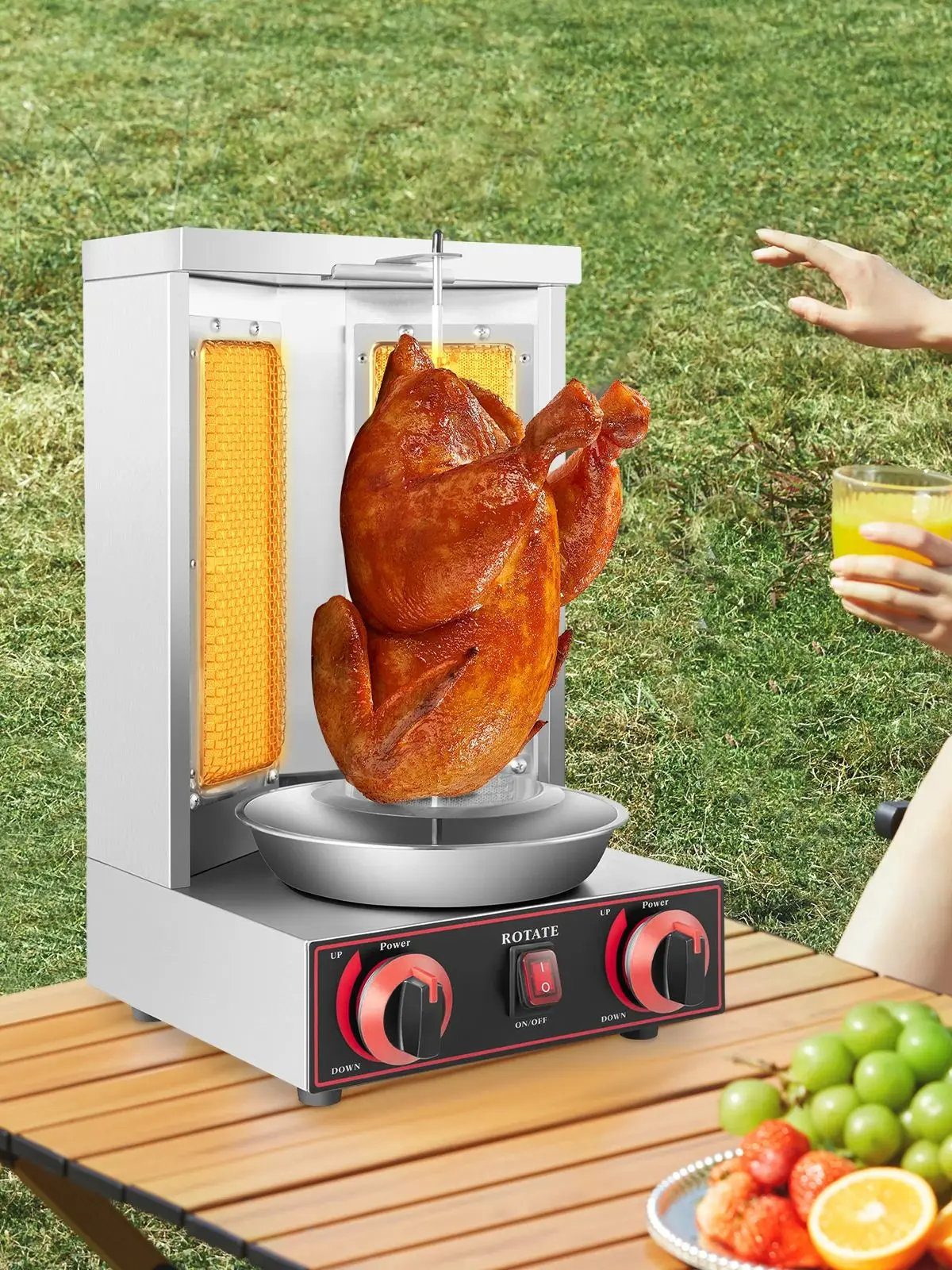 3000 W vertikale Gas-Shawarma-Maschine, Döner, Kebab-Grill, Gyro-Rotisserie-Ofen, Fleisch, Broiler mit 2 Brennern für Zuhause, Restaurant