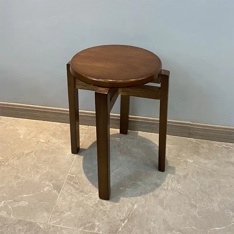 Solid Wood Round Stool Wooden Ottomans Household Modern Simple  Folding Dining Table Stools Solid Wood Dining Chairs Benches