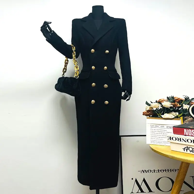 Luxury High Quality Melange Long Wool Coat Women Slim Trench Coat New Elegant Waist-cinching Outerwear Professional Women's Wear