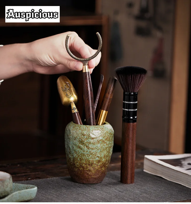 Japanese Coarse Pottery Tea Six Gentlemen Handmade Knife Spoon Tea Set Tea Tool Set Household Stoneware Teaware Utensils Craft