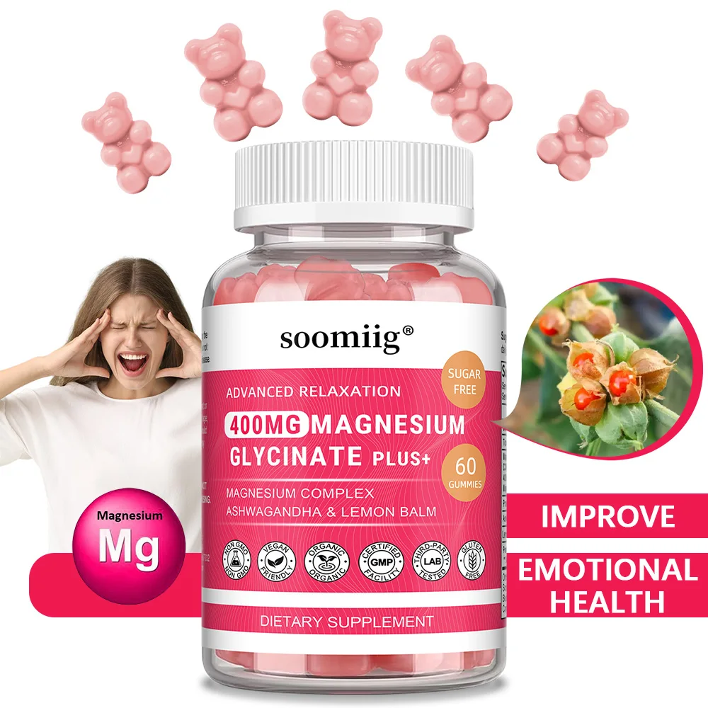 Magnesium Glycinate Gummies for Sleep & Relaxation with Ashwagandha Helps Reduce Stress and Support Muscle & Bone Health