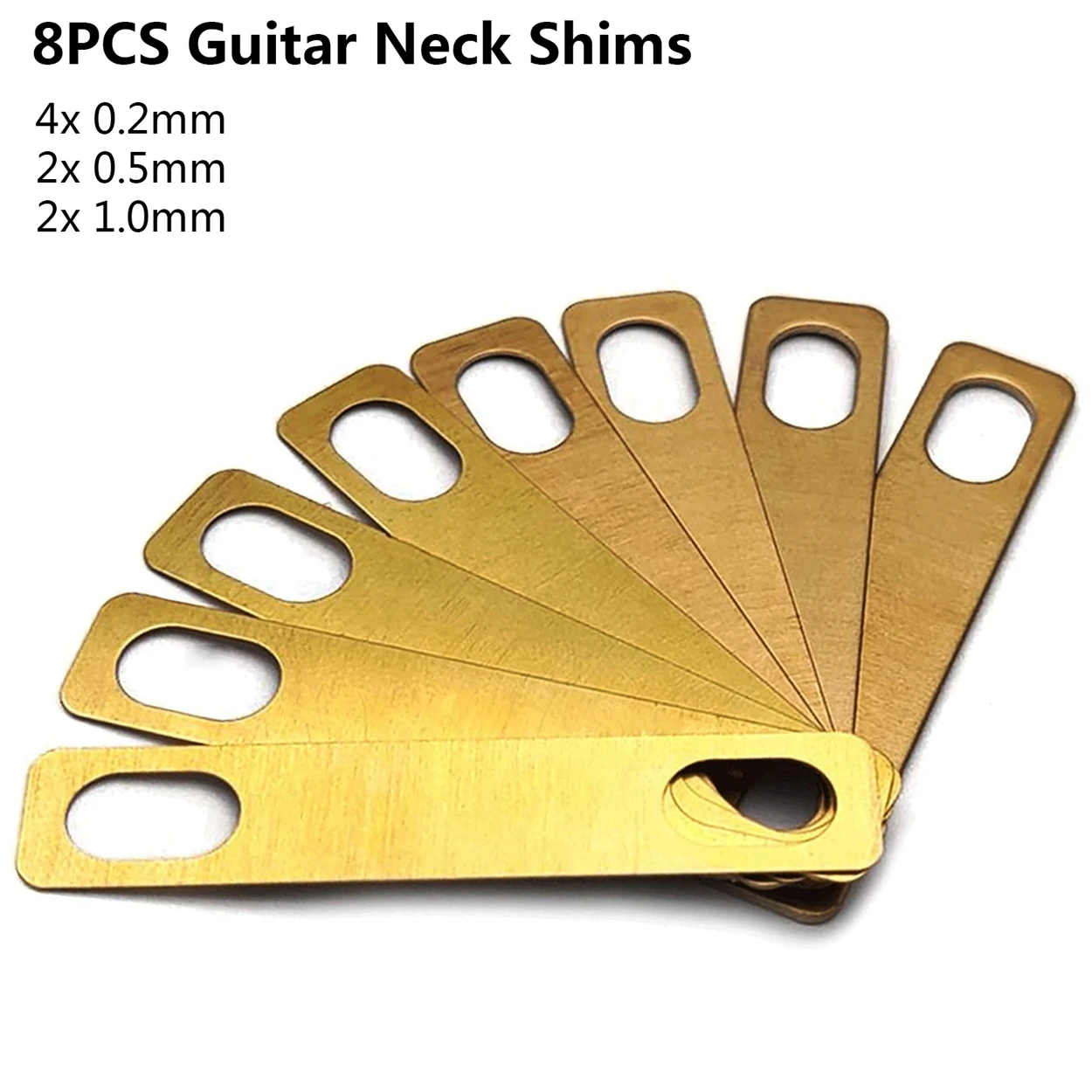 

MX0312D 8PCS Guitar Neck Shims 0.2mm 0.5mm 1mm Thickness Brass Shims Set Connection Neck Plate Bolt-on Neck Repair Luthier Tool