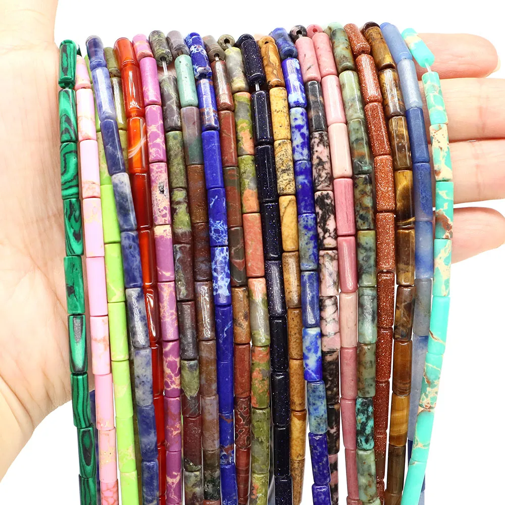

4X13mm Natural Stone Cylinder Shape Beads Agate Tiger Eye Quartz Tube Bead Healing Crystal Gems for Jewelry Making DIY Bracelets