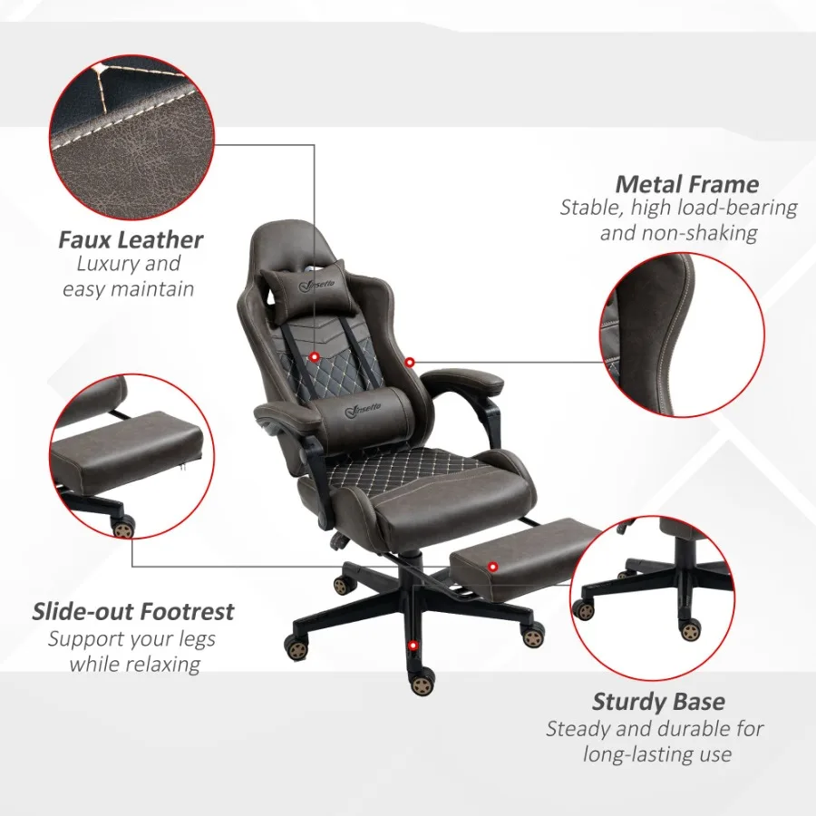 Vinsetto Racing Gaming Chair Diamond PU Leather Office Gamer Chair High Back Swivel Recliner with Footrest Lumbar Support Adjus