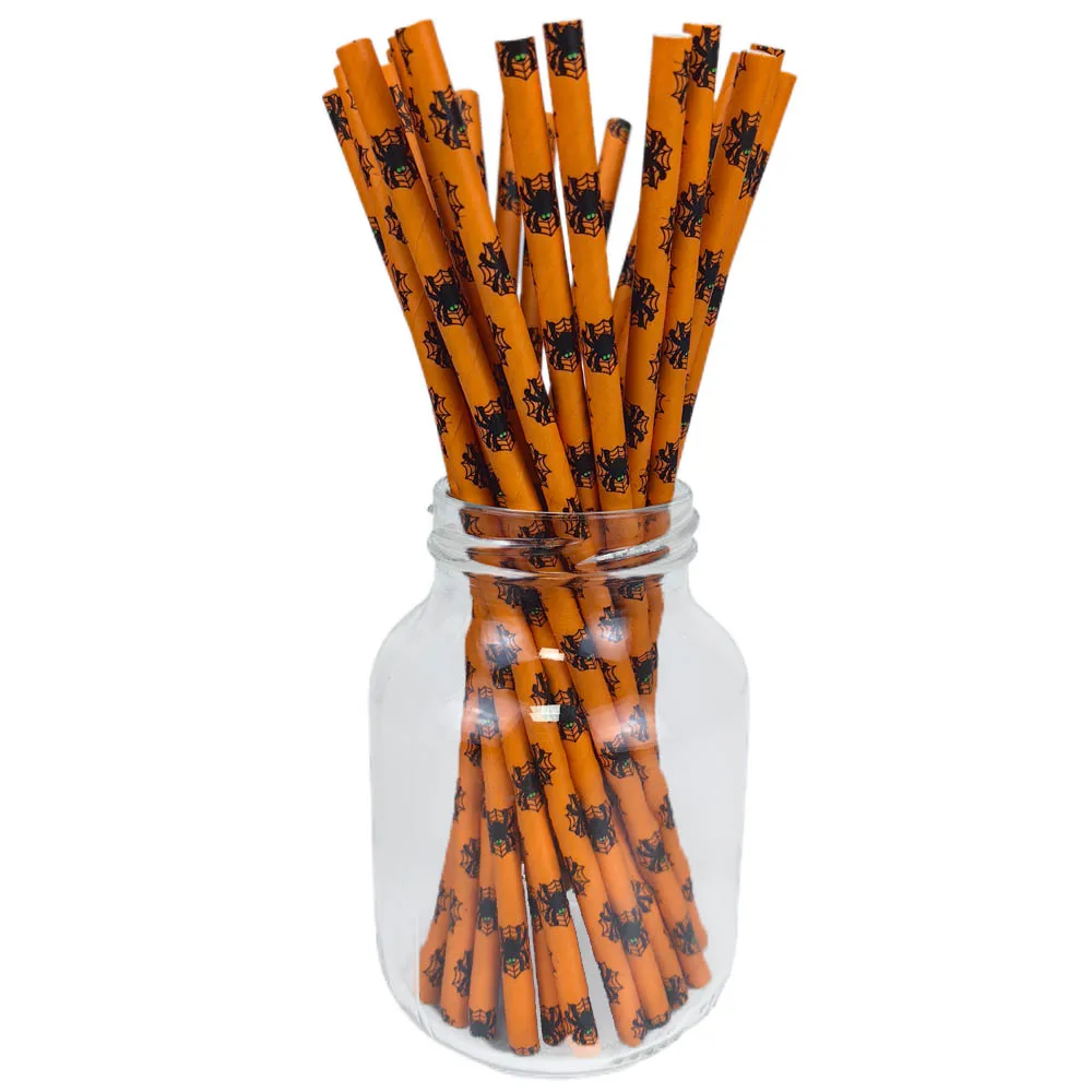 25/50/200/stücke Halloween Papiers troh halme biologisch abbaubare Trinkst reifen Strohhalme schwarz orange Schädel Kürbis Halloween Party Gefälligkeiten – Detail 5
