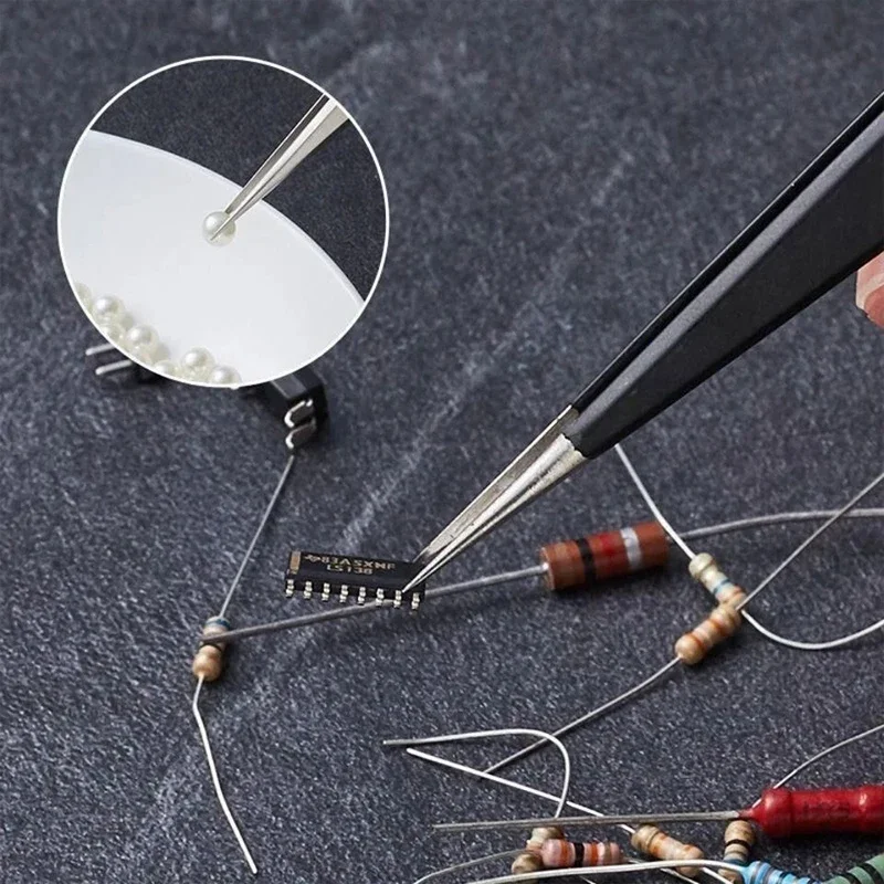 ESD Anti-static Stainless Steel Tweezers Precision Repair Industrial Repair Home Work Model Making Hand Tools Sharp Elbow