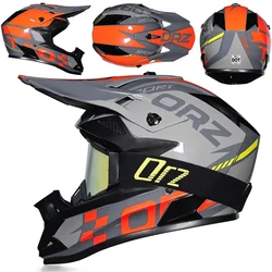Professional DOT Orz Moto Quick Buckle Off-Road Riding Racing Motocross Breathable Full Face Helmet with Goggles