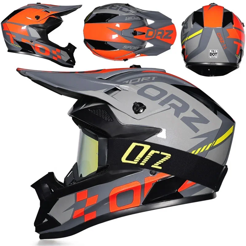 Professional DOT Orz Moto Quick Buckle Off-Road Riding Racing Motocross Racing Breathable Off-Road Full Face Helmet with Goggles