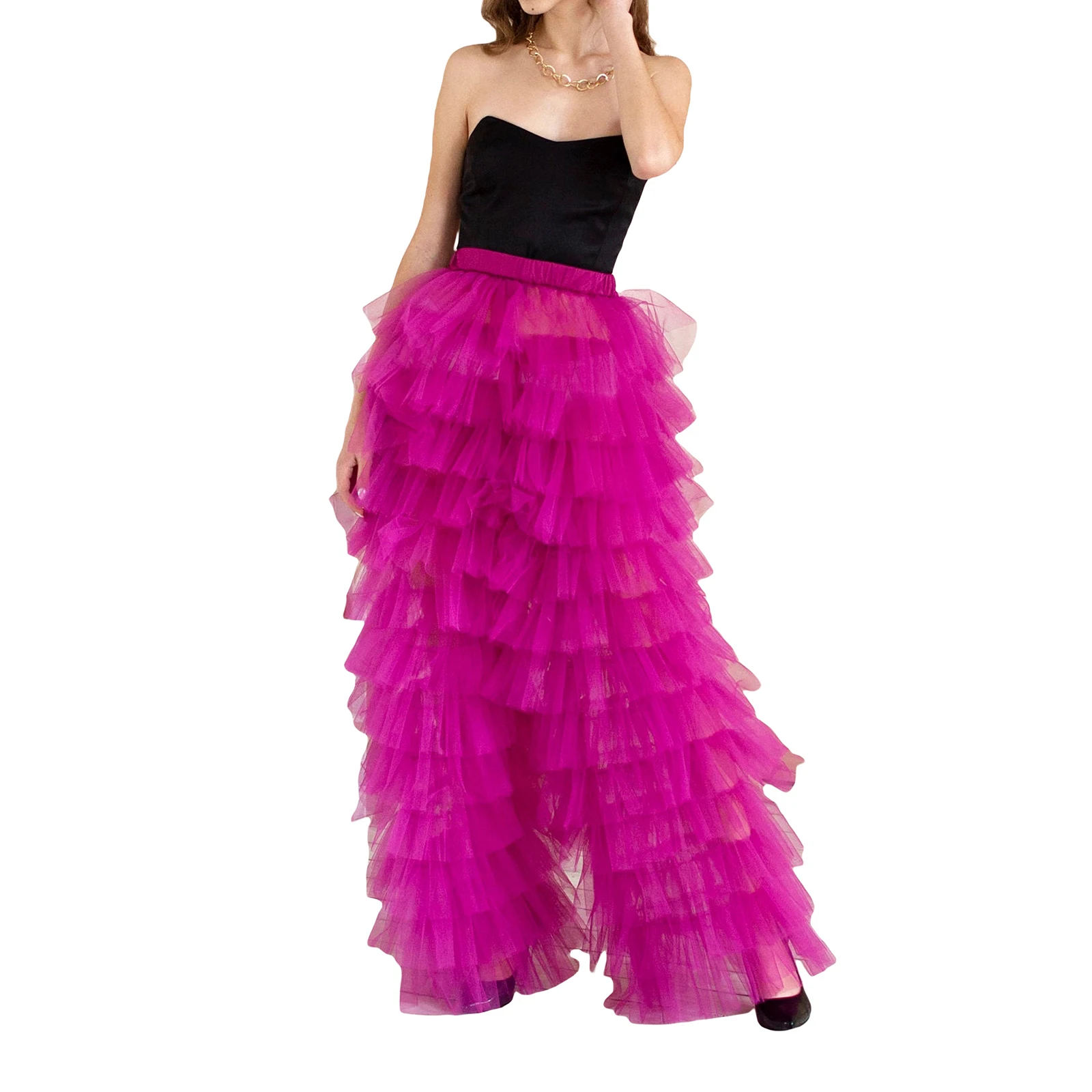 Women Tulle Long Pants Maxi Tulle Floor Length Layered Puffy Ruffle Yarn High Waist Female Trousers