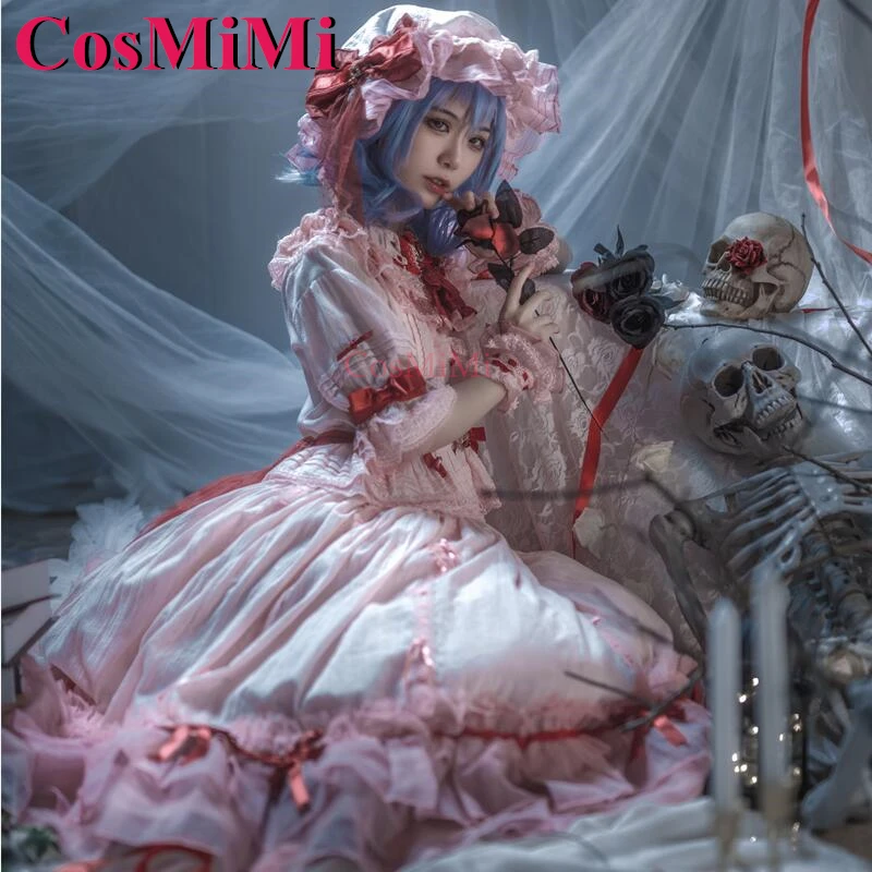 CosMi Remilia Scarlet juego de Cosplay Touhou Project disfraz precioso vestido rosa dulce elegante ropa de juego de rol para fiesta de Carnaval