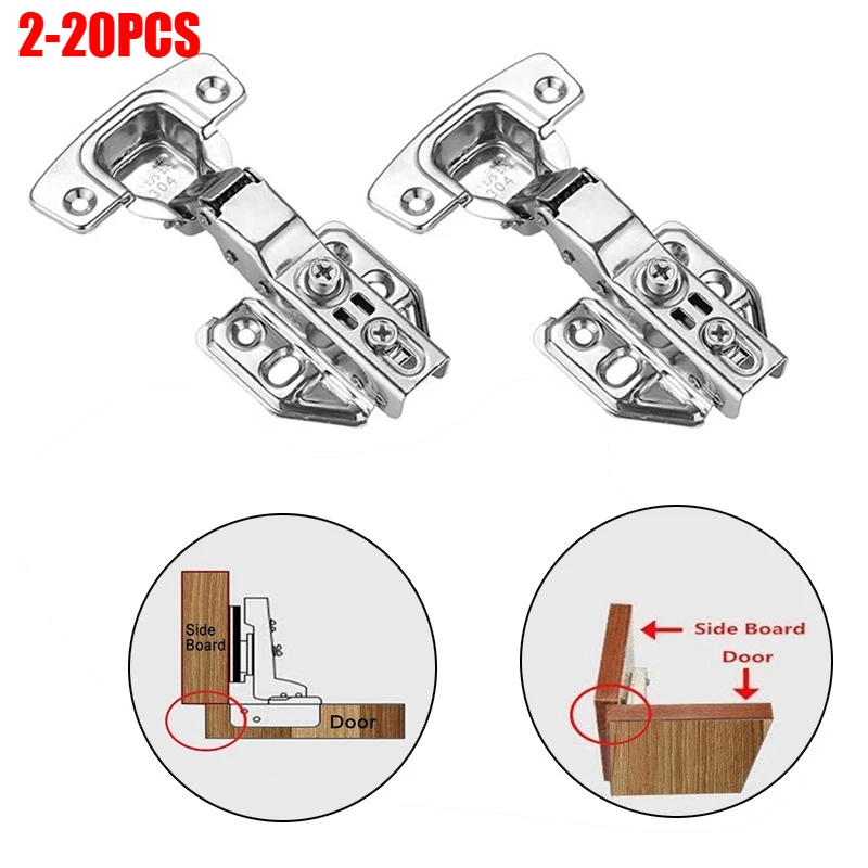 2-20Pcs Stainless Steel Wardrobe Cabinet Door Hinges Hydraulic Damper Soft Close Quiet Concealed with Screws